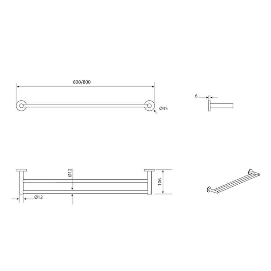 LVB Mica Double Towel Rail - 800mm