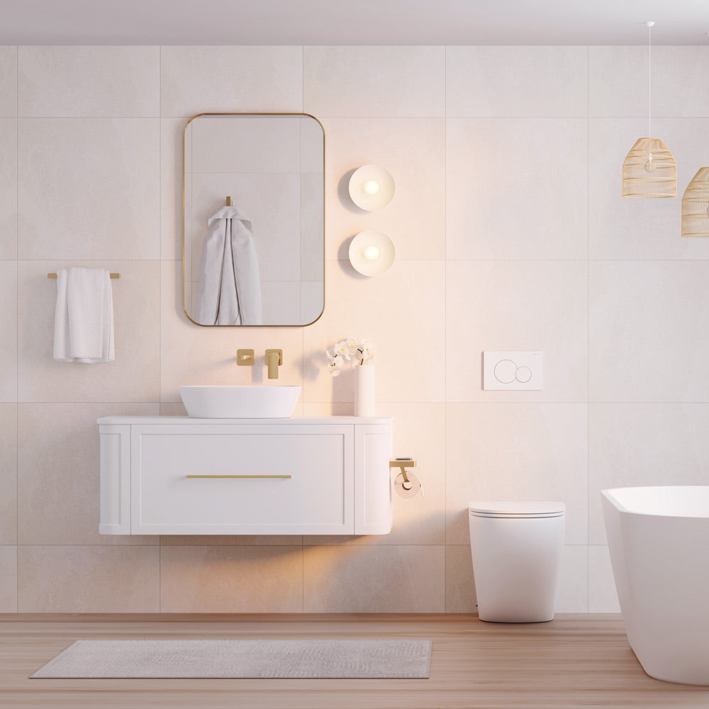 Mila Curved Satin White 1200 Wall Hung Cabinet