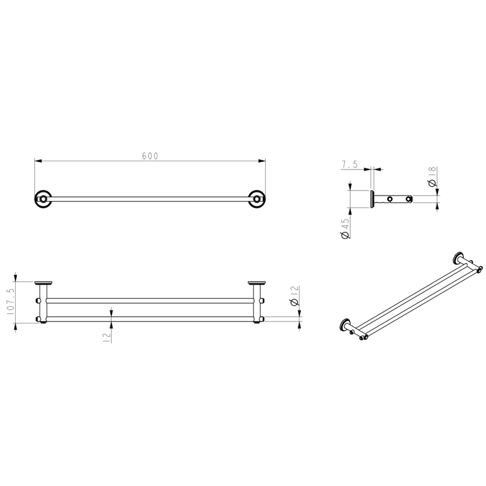 Bella Vista Mica Heritage Double Towel Rail 600/800 MM