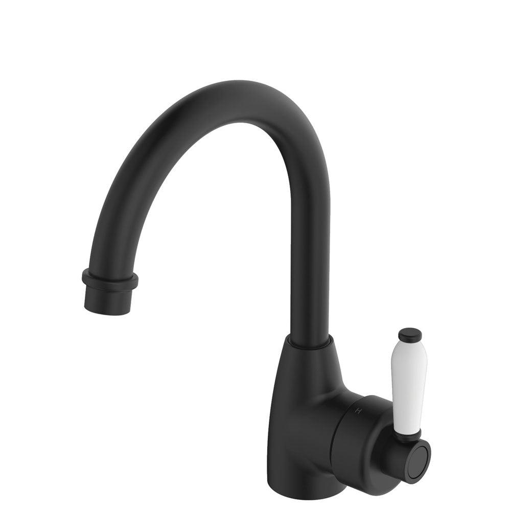 Eleanor Gooseneck Basin Mixer - Matte Black / Ceramic