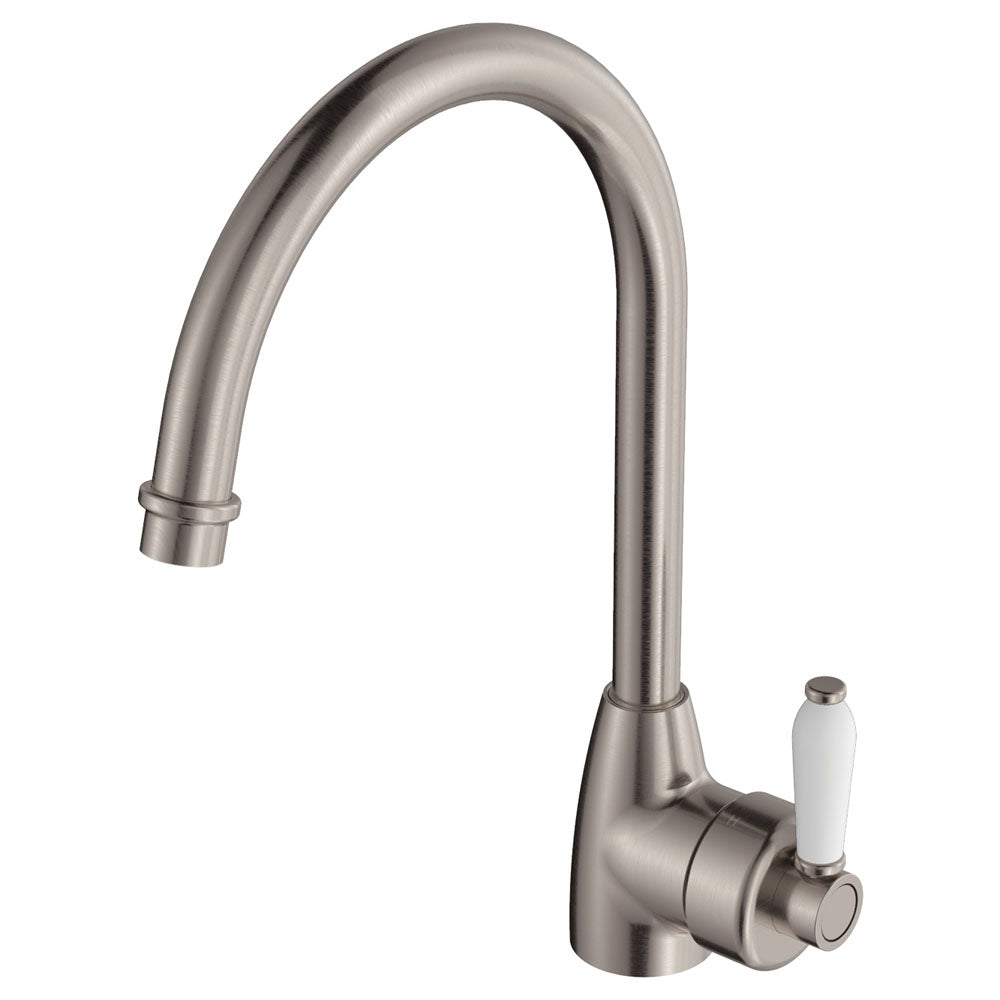 Eleanor Gooseneck Sink Mixer - Brushed Nickel / Ceramic