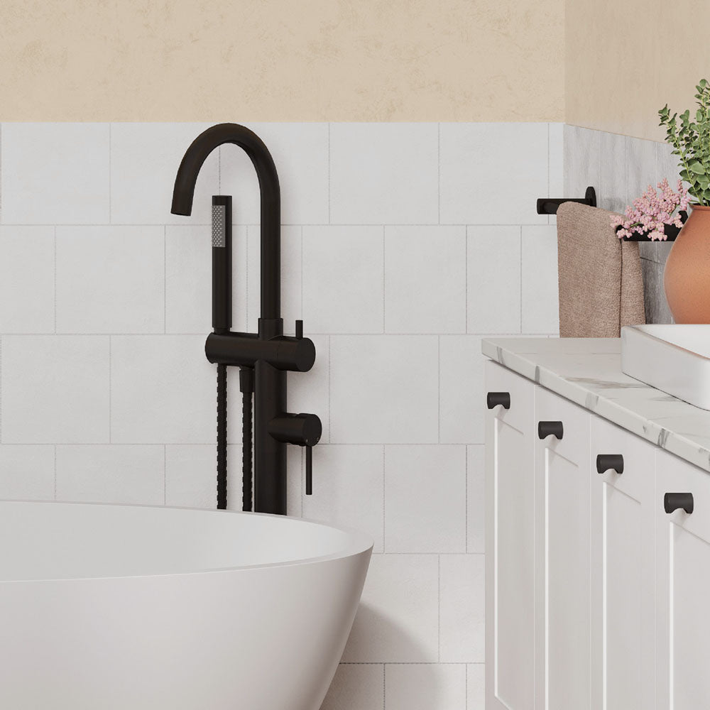 Kaya Floor Mounted Bath Mixer With Hand Shower