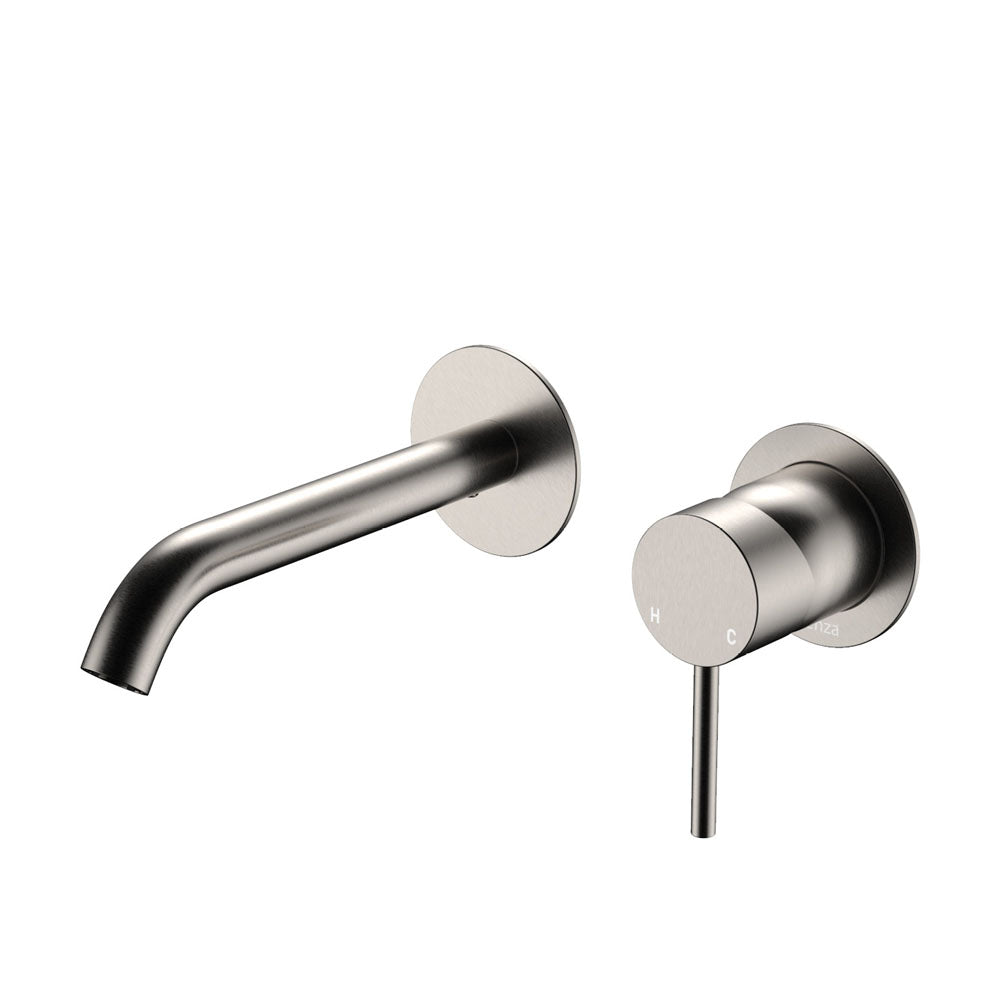 Kaya Basin/Bath Wall Mixer Set, Round Plates, 160mm Outlet - Brushed Nickel