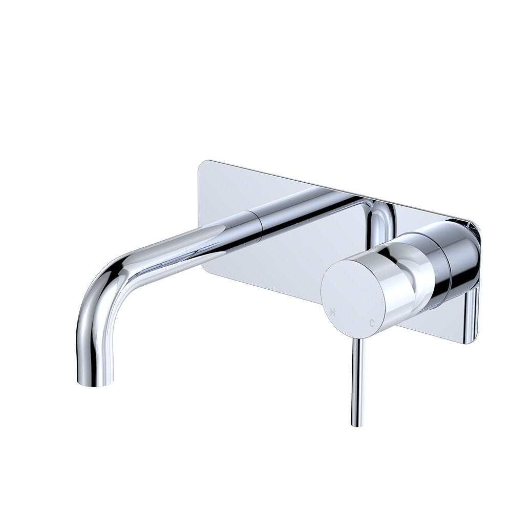 Kaya Basin/Bath Wall Mixer Set, Rectangular Plates, 130mm Outlet - Chrome