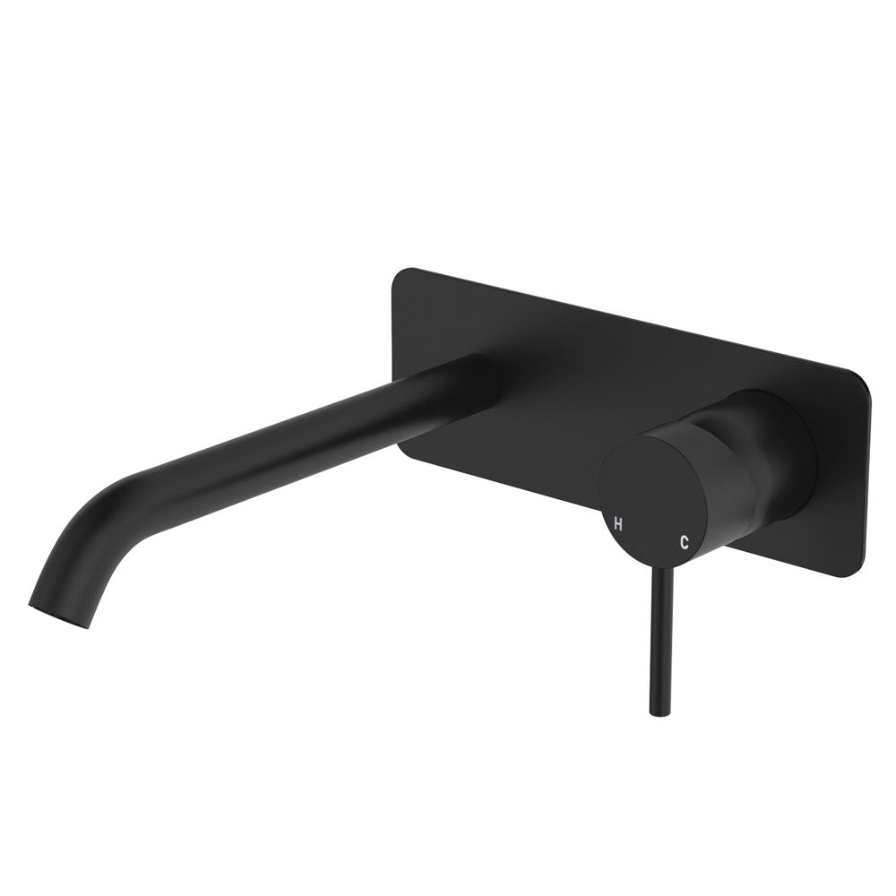 Kaya Basin/Bath Wall Mixer Set, Rectangular Plate, 200mm Outlet - Matte Black