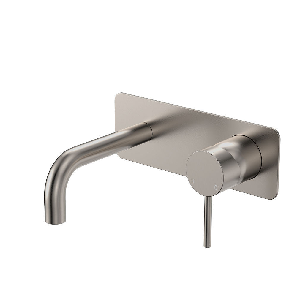Kaya Basin/Bath Wall Mixer Set, Rectangular Plates, 130mm Outlet - Brushed Nickel