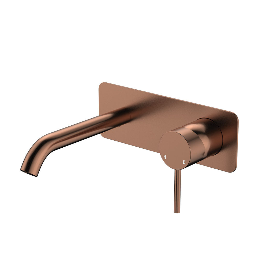 Kaya Basin/Bath Wall Mixer Set, Rectangular Plate, 160mm Outlet - Brushed Copper