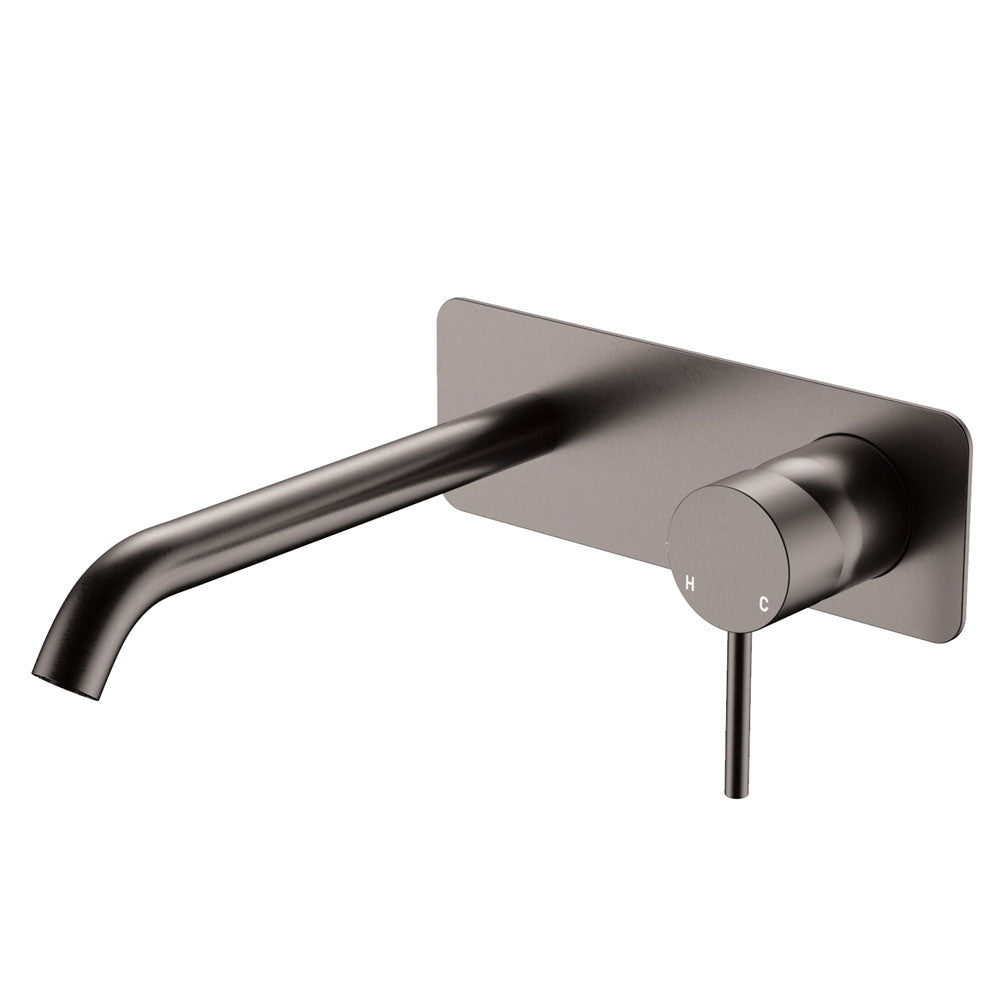 Kaya Basin/Bath Wall Mixer Set, Rectangular Plate, 200mm Outlet - Gun Metal