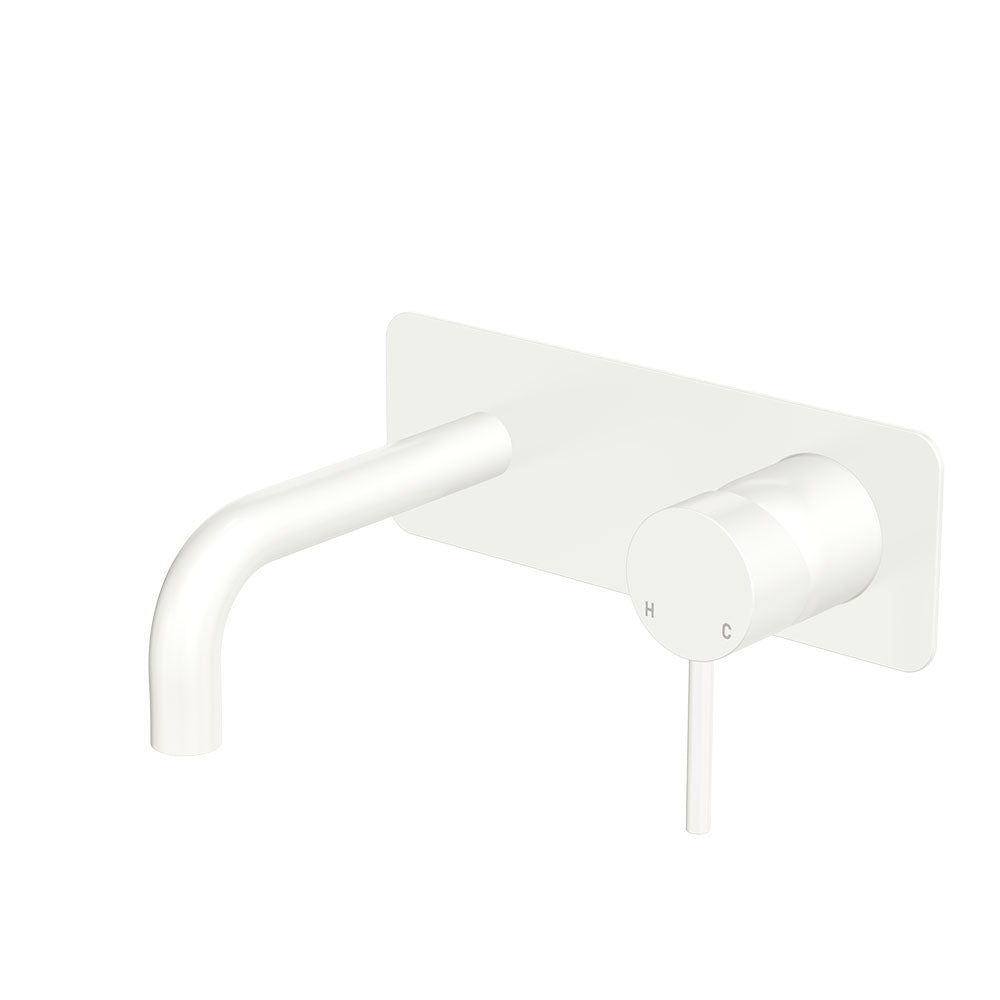 Kaya Basin/Bath Wall Mixer Set, Rectangular Plates, 130mm Outlet - Matte White