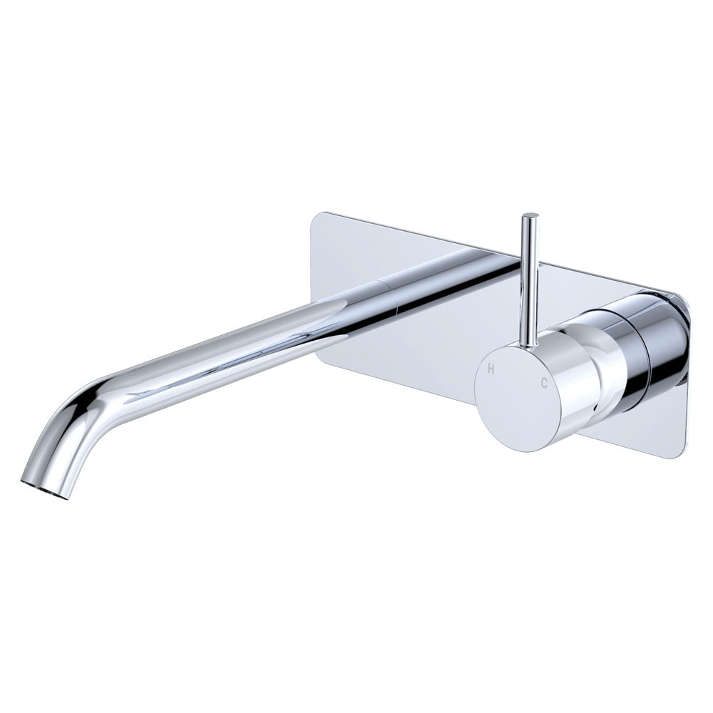 Kaya Up Basin/Bath Wall Mixer Set, Rectangular Plate, 200mm Outlet - Chrome