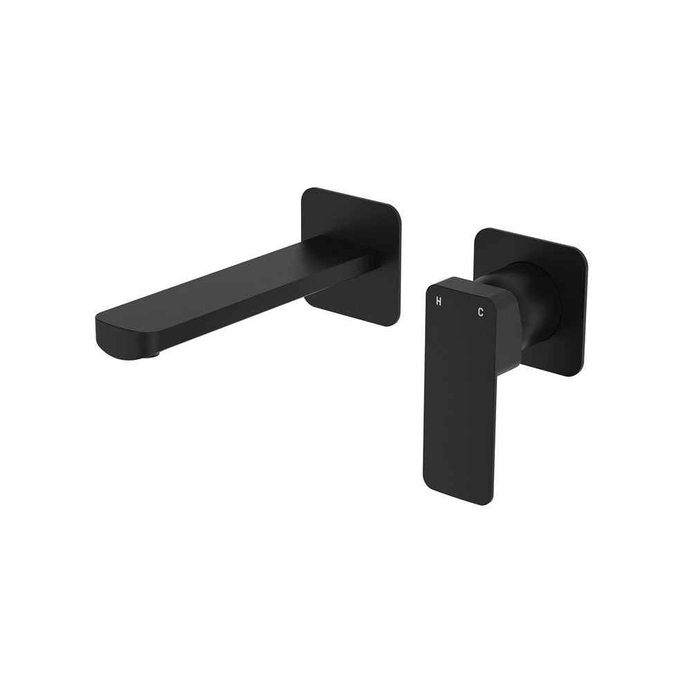Tono Basin/Bath Wall Mixer Set, Square Plates, 160mm Outlet - Matte Black