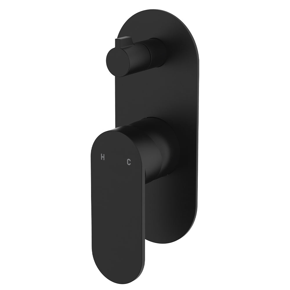 Empire Slim Wall Diverter Mixer, Large Oval Plate, Vertical - Matte Black