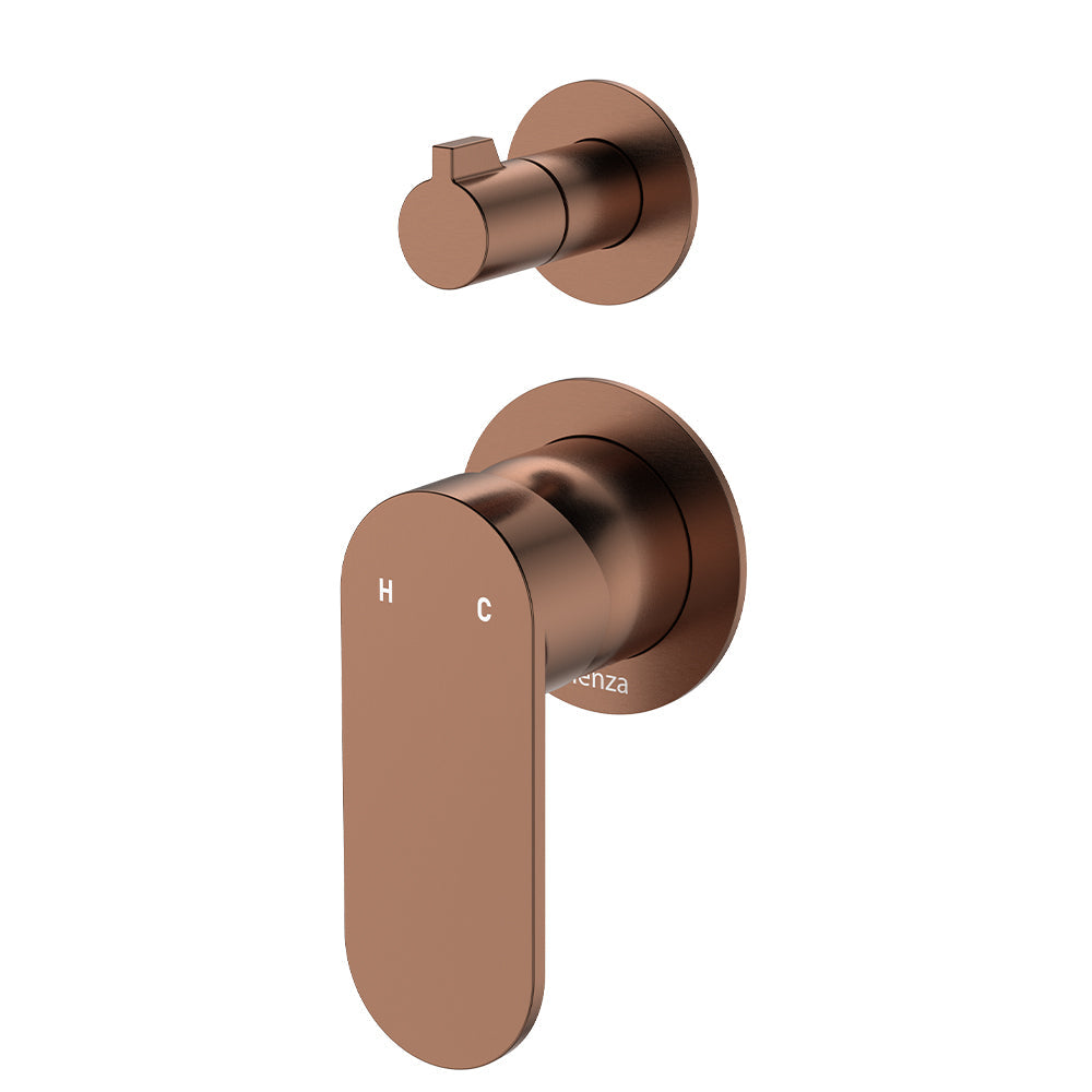 Empire Slim Wall Diverter Mixer, Small Round Plates, Vertical - Brushed Copper