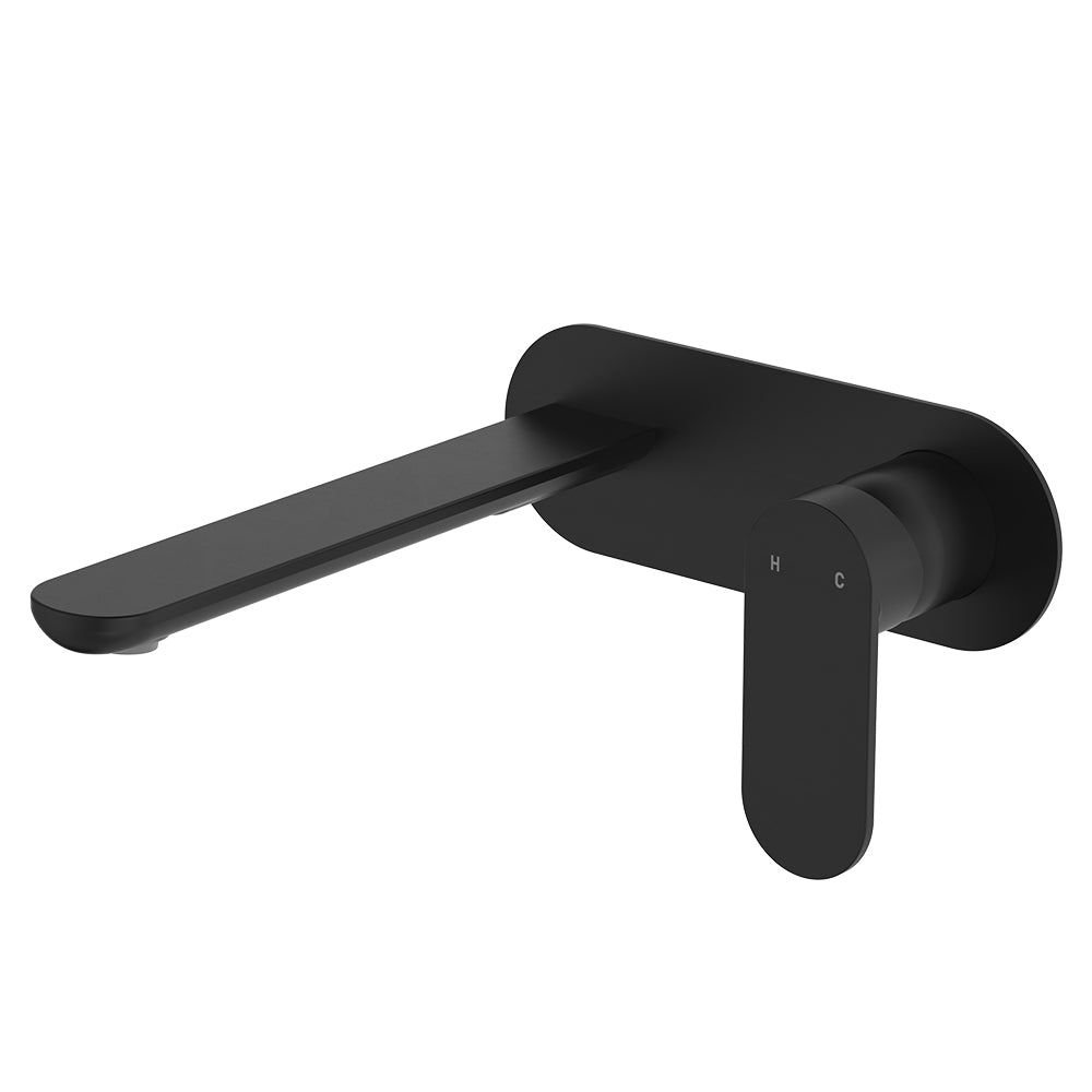 Empire Slim Basin/Bath Wall Mixer Set, Oval Plate, 200mm Outlet - Matte Black
