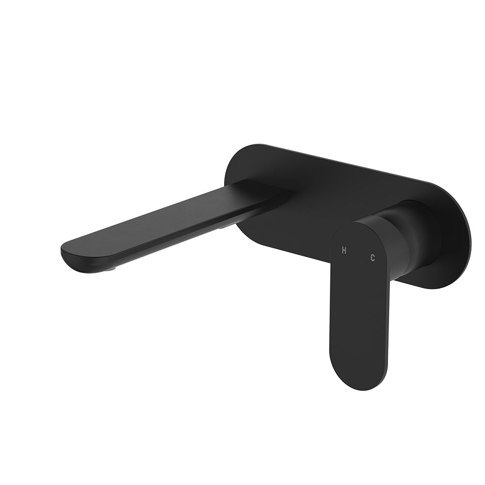 Empire Slim Basin/Bath Wall Mixer Set, Oval Plate, 160mm Outlet - Matte Black