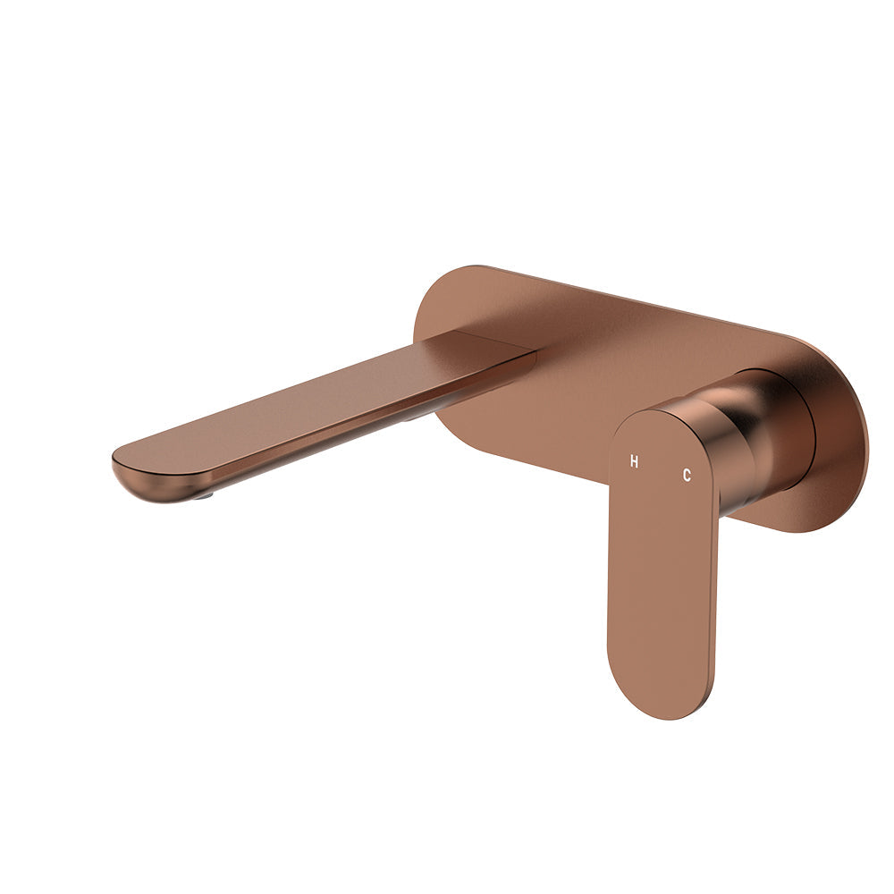 Empire Slim Basin/Bath Wall Mixer Set, Oval Plate, 160mm Outlet - Brushed Copper