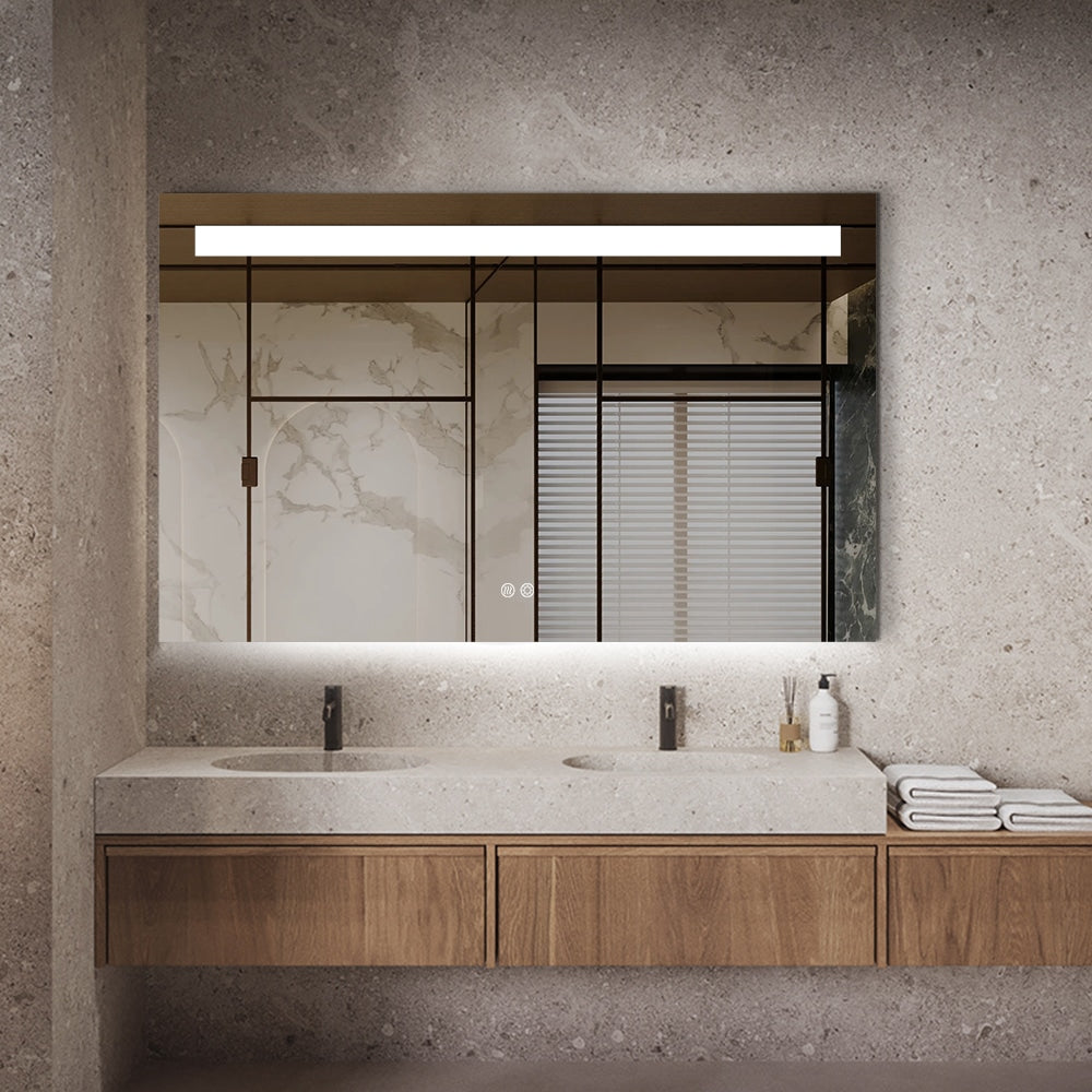 Rectangular LED Bathroom Mirror Frameless Frosted Frontlit Top Strip