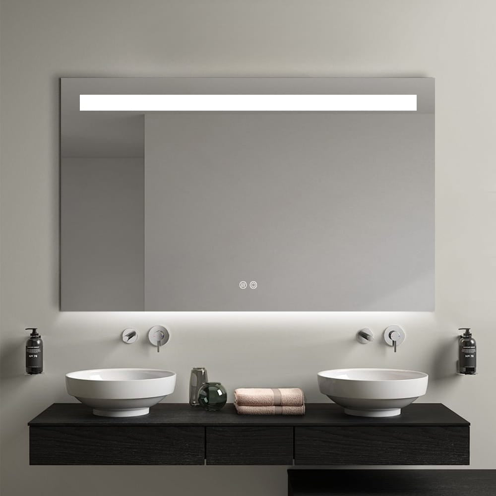Rectangular LED Bathroom Mirror Frameless Frosted Frontlit Top Strip