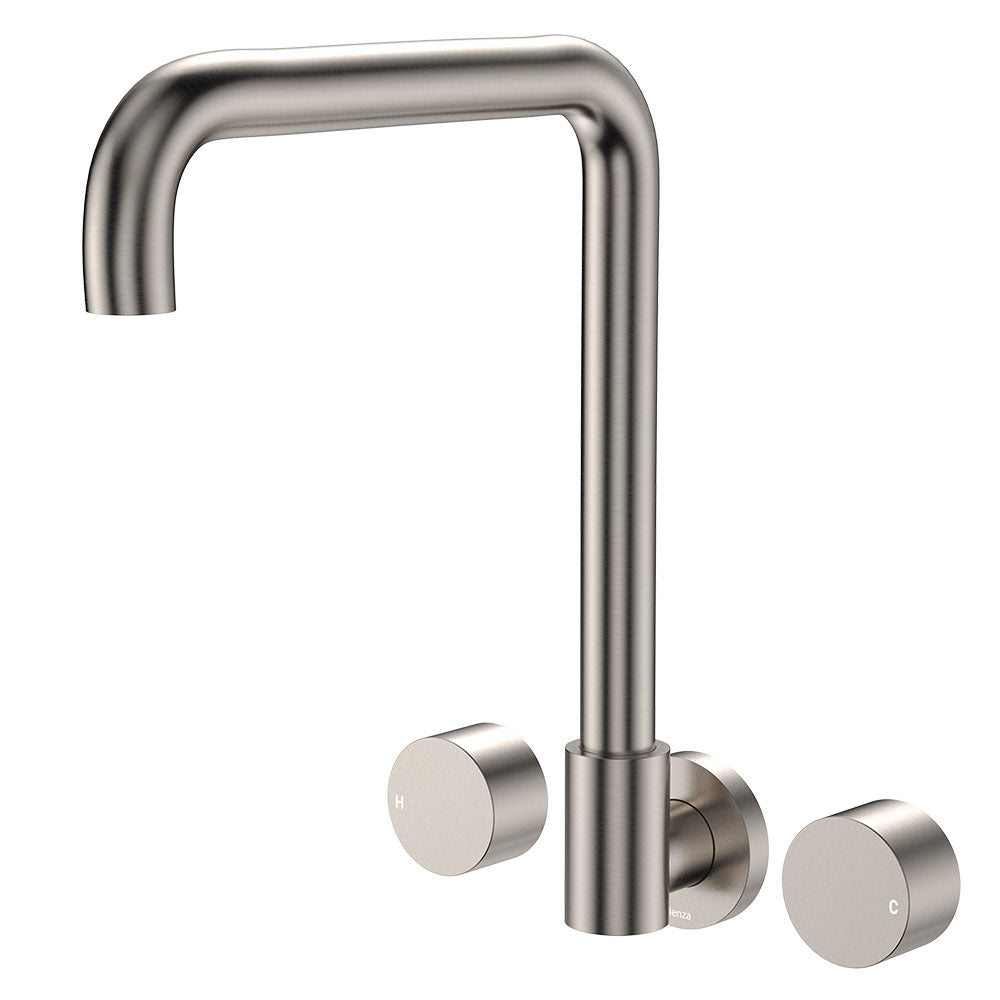 Kaya Squareline Wall Set, Round Taps - Brushed Nickel