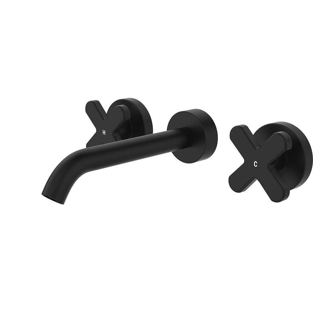 Kaya Wall Set, Cross Taps, 180mm - Matte Black