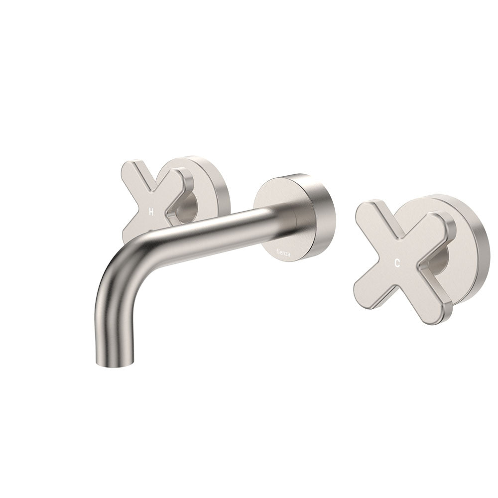 Kaya Wall Set, Cross Taps, 130mm - Brushed Nickel