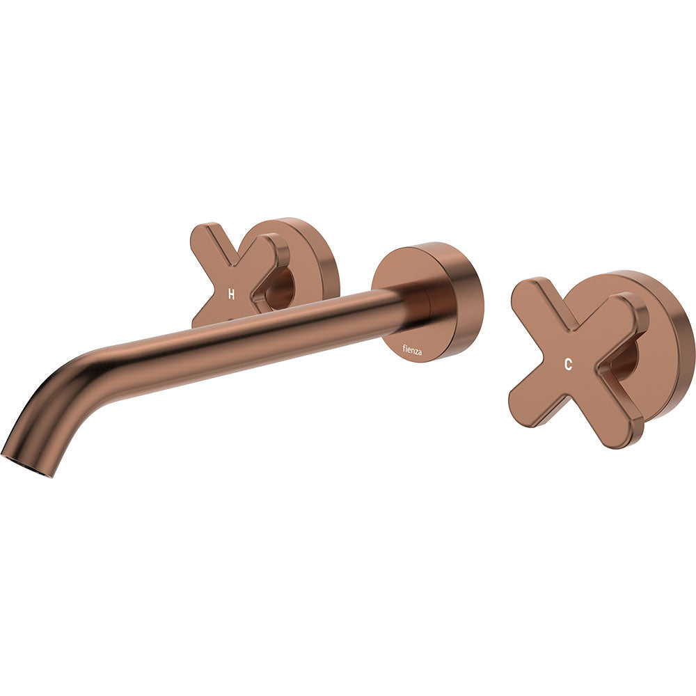 Kaya Wall Set, Cross Taps, 220mm - Brushed Copper