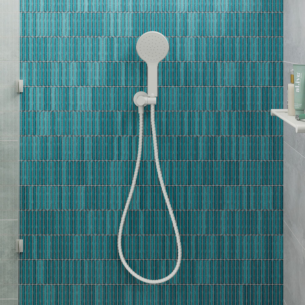 Universal Hand Shower Bracket & Hose, Round Plate, Matte White