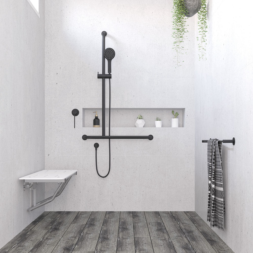Hustle Care Matte Black Inverted T Rail Shower