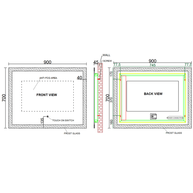 900/1200/1500mm LUNA LED Mirror - Blue Bathware