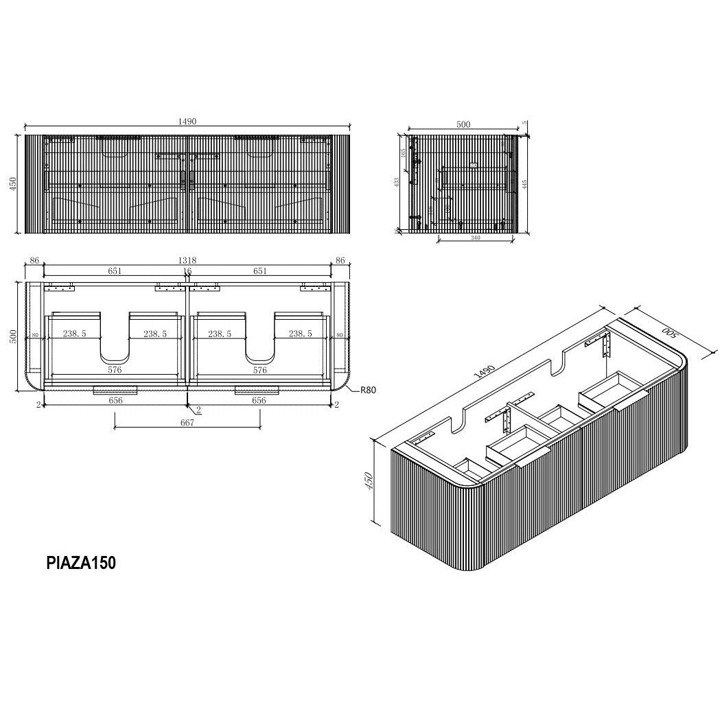 PIAZA Wall Hung Vanity - Blue Bathware