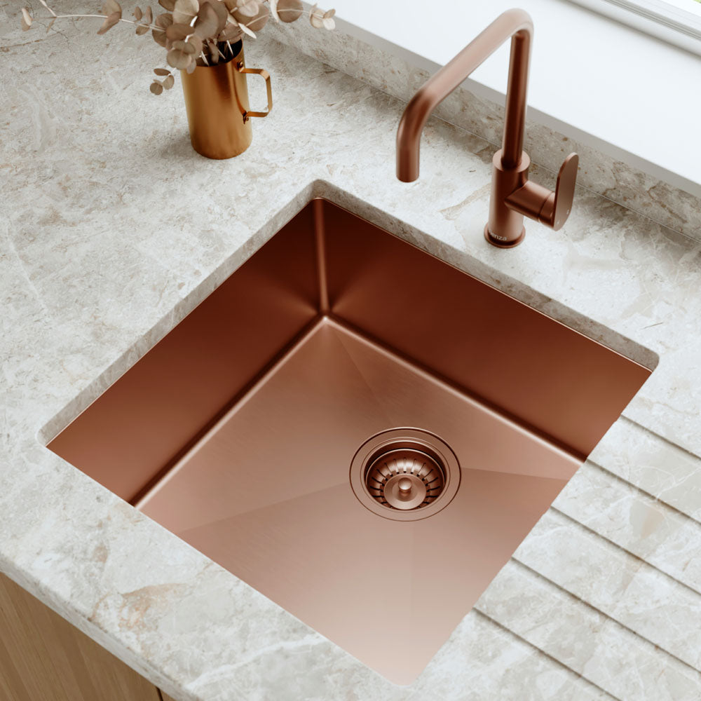 Hana 32L Single Kitchen Sink, Brushed Copper