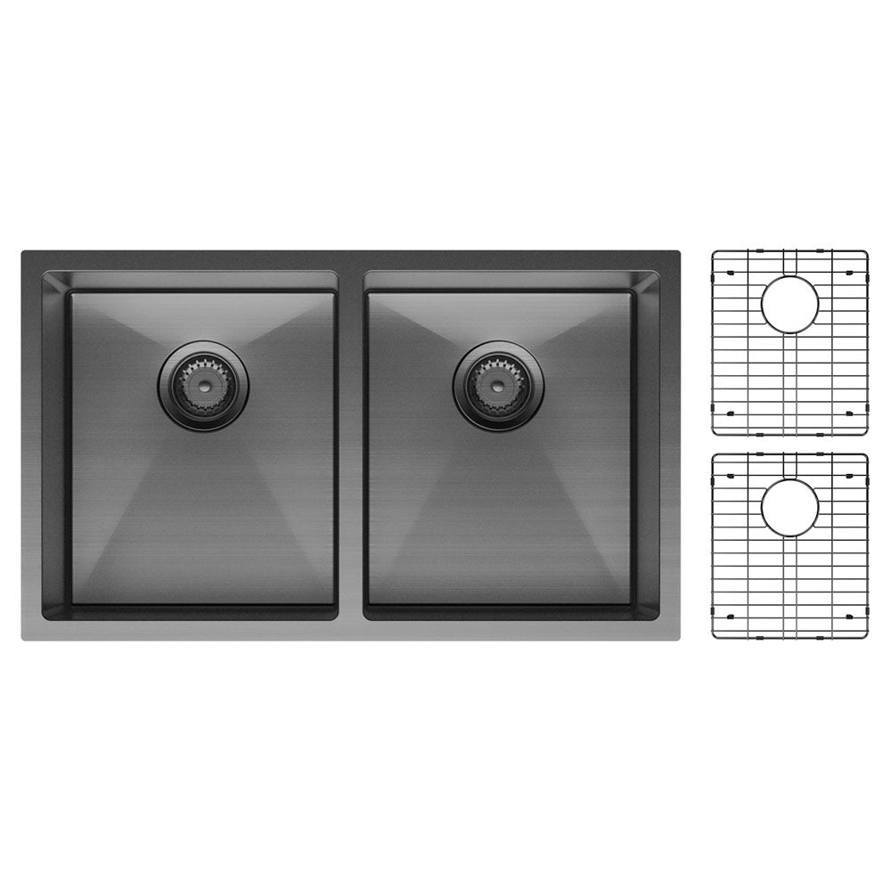 Hana 27L/27L Double Kitchen Sink Kit, PVD Carbon Metal