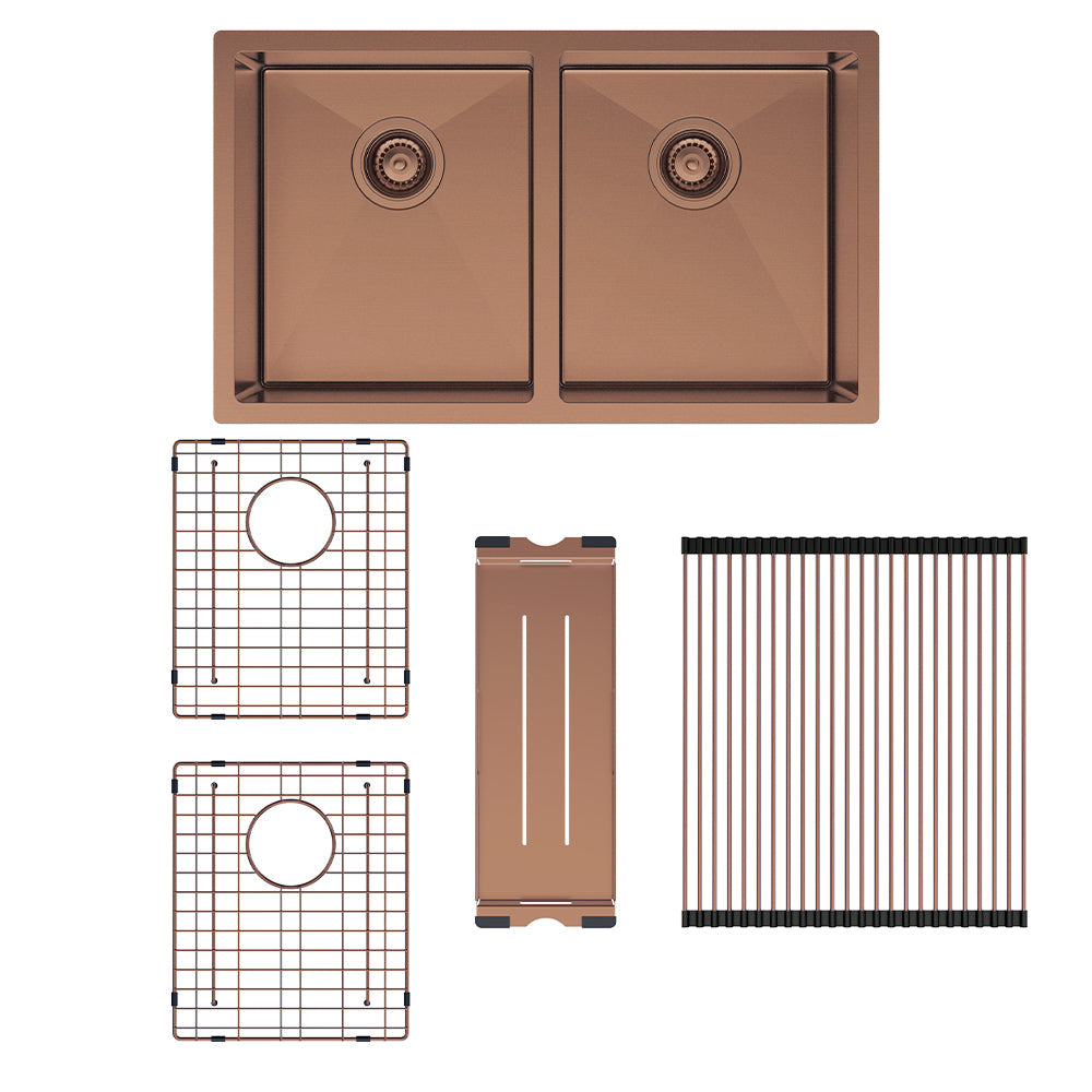 Hana 27L/27L Double Kitchen Sink, PVD Brushed Copper