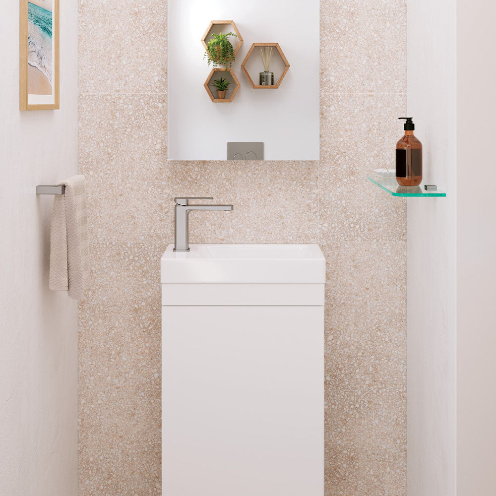 Tono Glass Shelf, Brushed Nickel