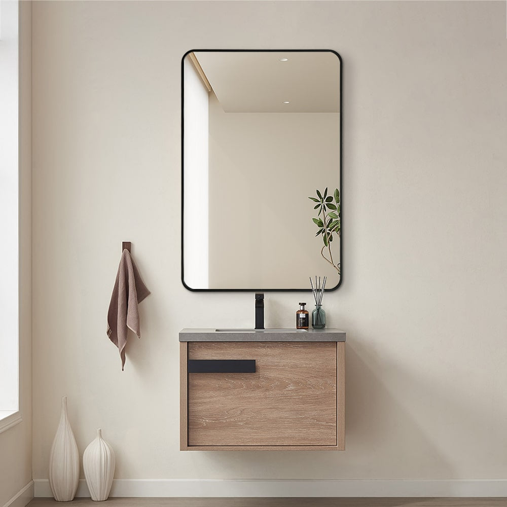 Long Rounded Modern Rectangular Wall Mirror – Black Aluminium Alloy Frame