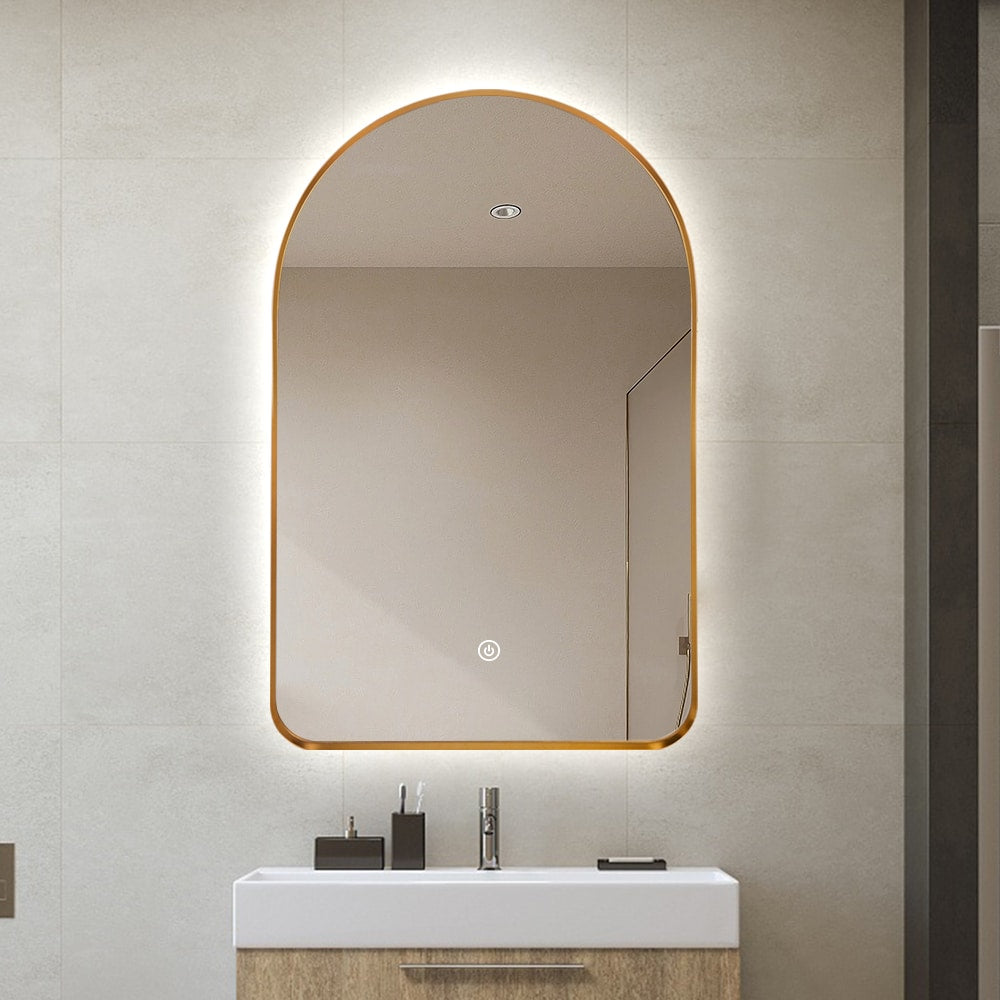 Arched LED Wall Mirror - Gold Bevel Frame Backlit Dimmable Defogger
