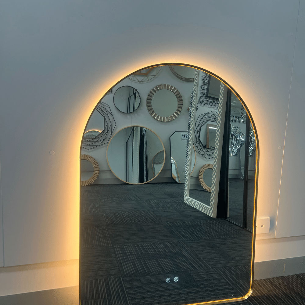 Arched LED Wall Mirror - Gold Bevel Frame Backlit Dimmable Defogger