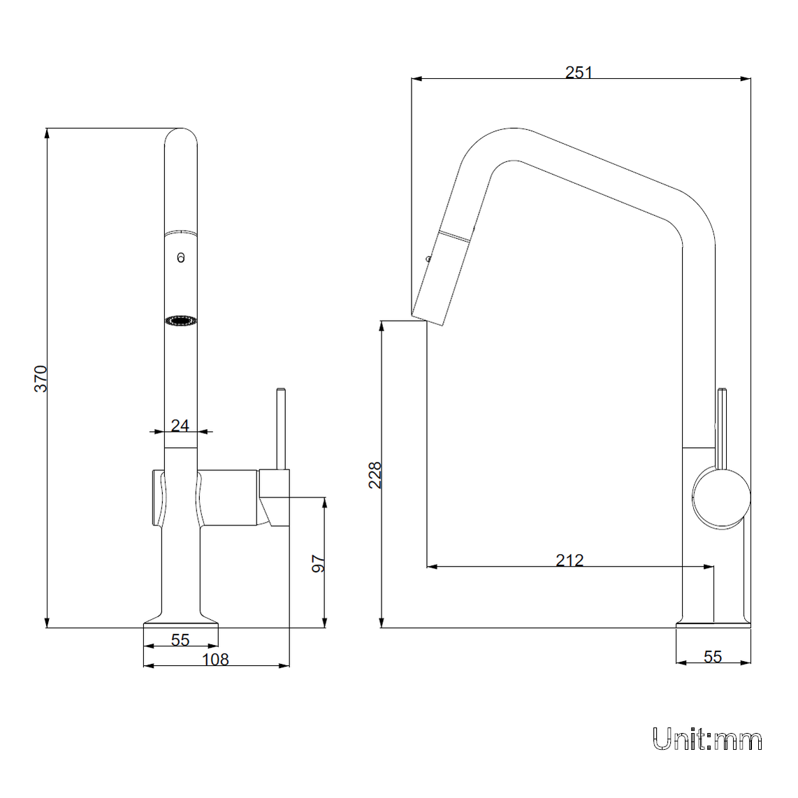 Navona Carysil Angle Chrome Pull Out Kitchen Mixer