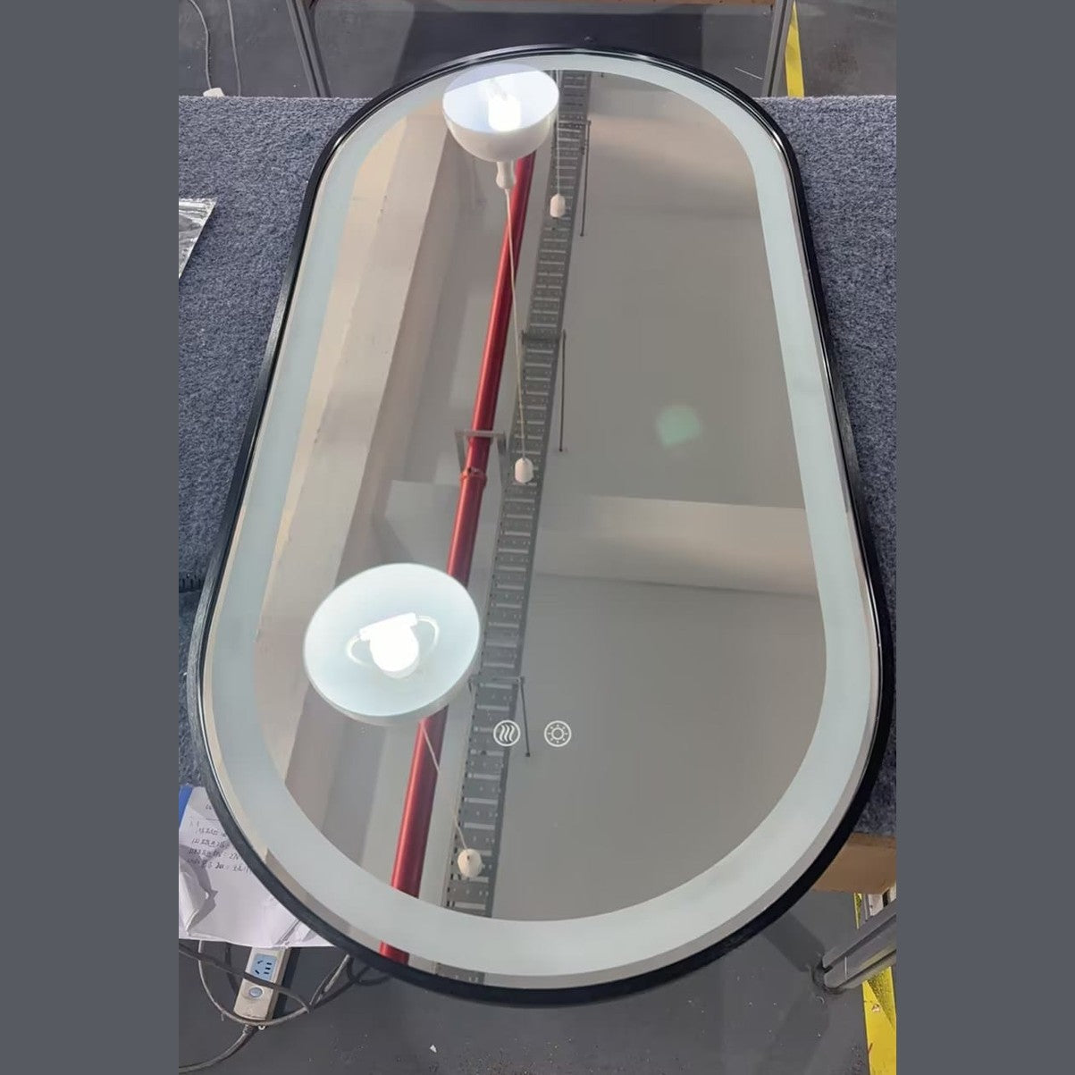 Black Oval LED Bathroom Mirror – Frosted Edge, Defogger, Dimmable (3 Sizes)