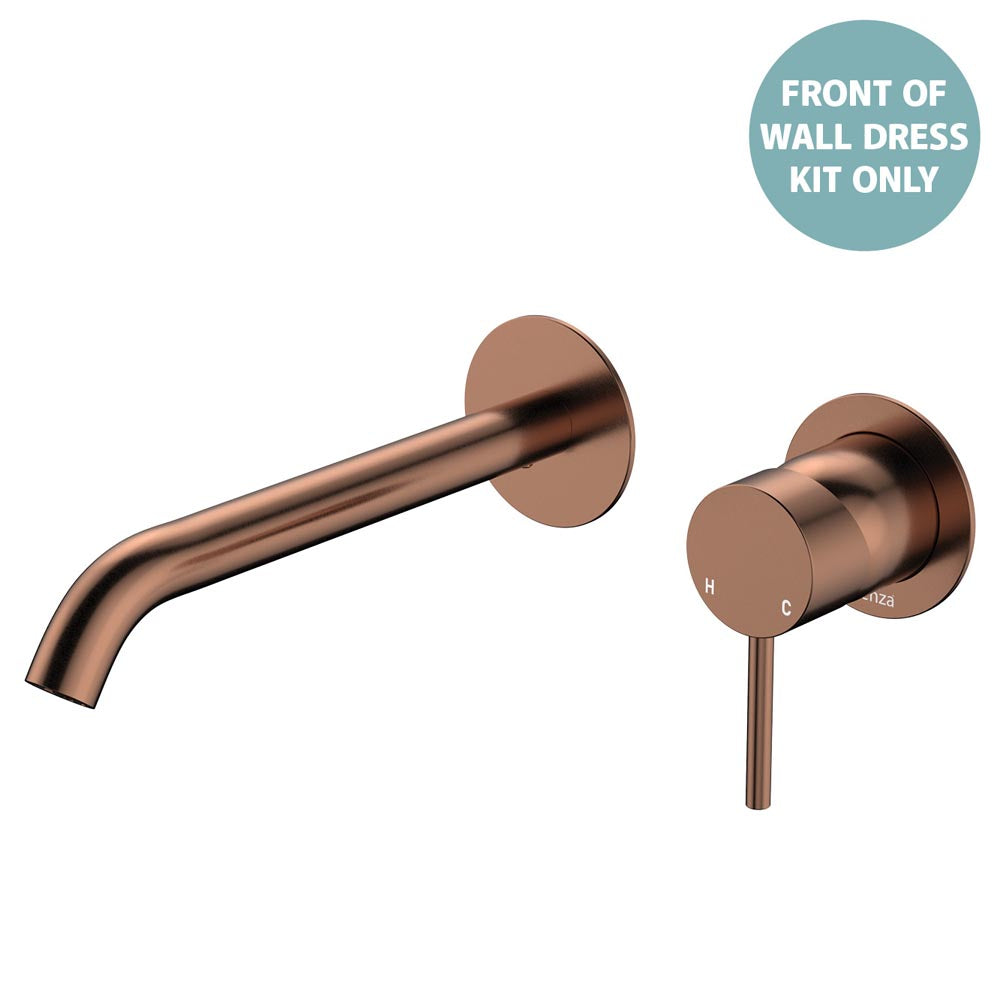 Kaya Basin/Bath Wall Mixer Dress Kit, Round Plates, 200mm Outlet - Brushed Copper