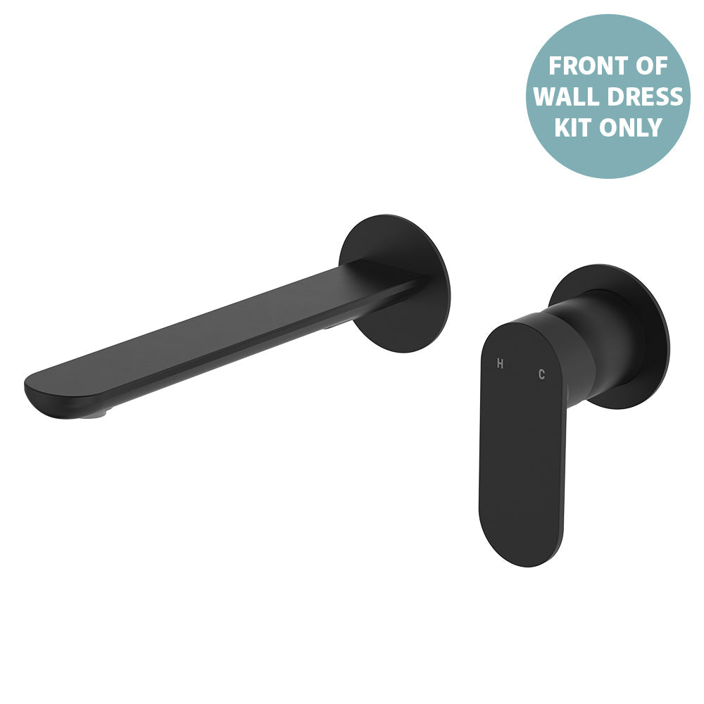 Empire Slim Basin/Bath Wall Mixer Set Dress Kit, Round Plates, 200mm Outlet - Matte Black