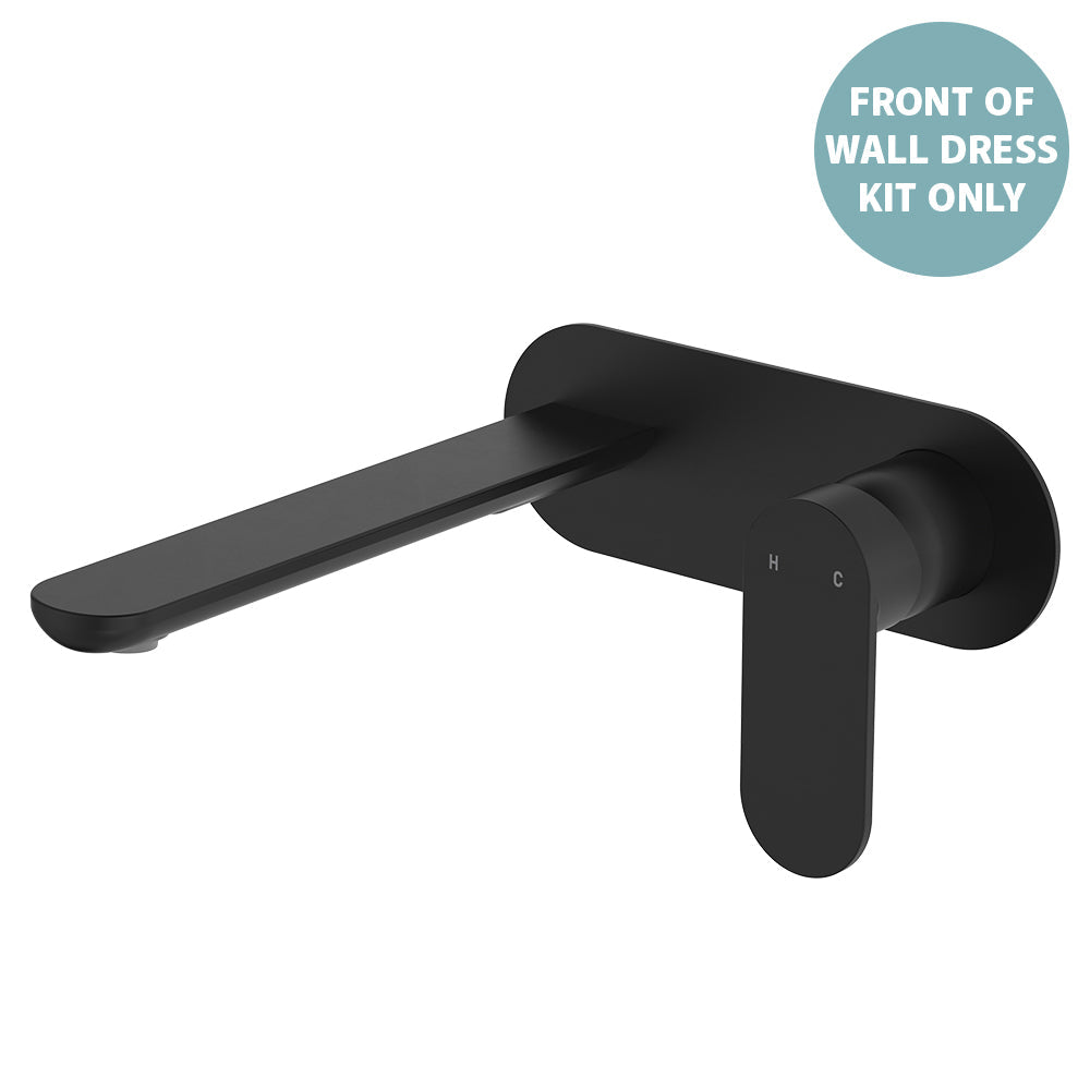 Empire Slim Basin/Bath Wall Mixer Set Dress Kit, Oval Plate, 200mm Outlet - Matte Black