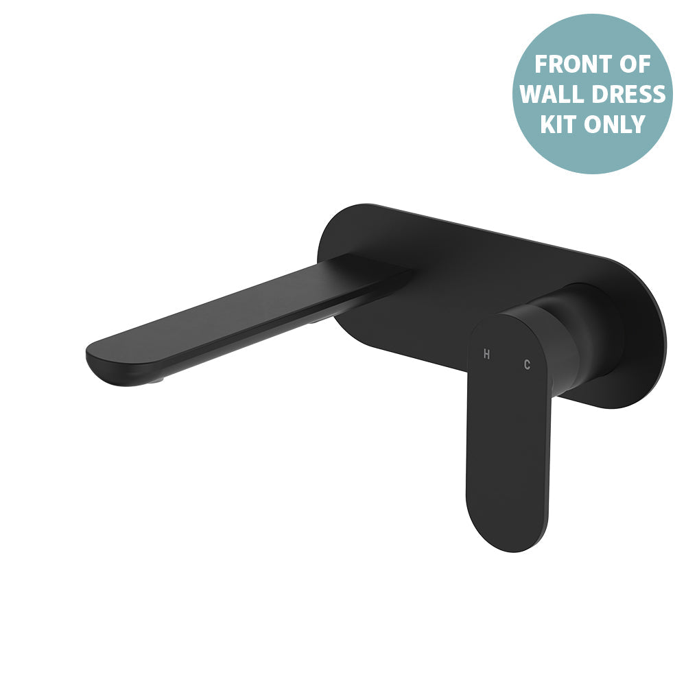 Empire Slim Basin/Bath Wall Mixer Set Dress Kit, Oval Plate, 160mm Outlet - Matte Black