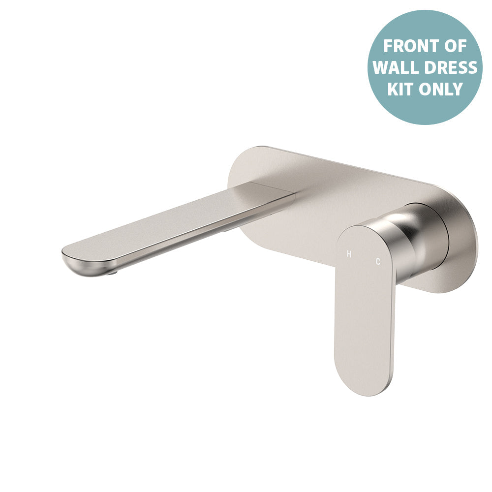 Empire Slim Basin/Bath Wall Mixer Set Dress Kit, Oval Plate, 160mm Outlet - Brushed Nickel
