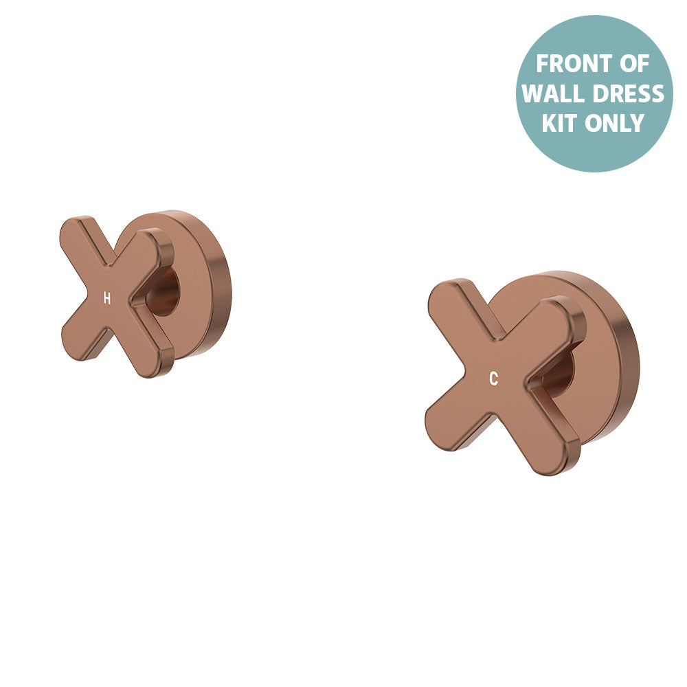 Kaya Wall Set Dress Kit, Cross Taps - Brushed Copper