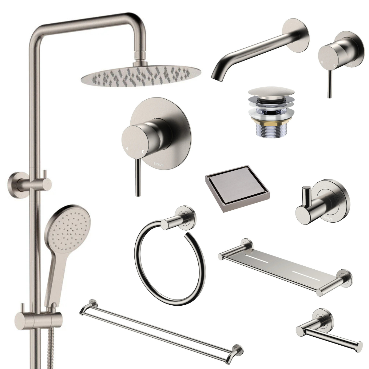 Fienza Kaya Bathroom 10 Piece Package – Brushed Nickel