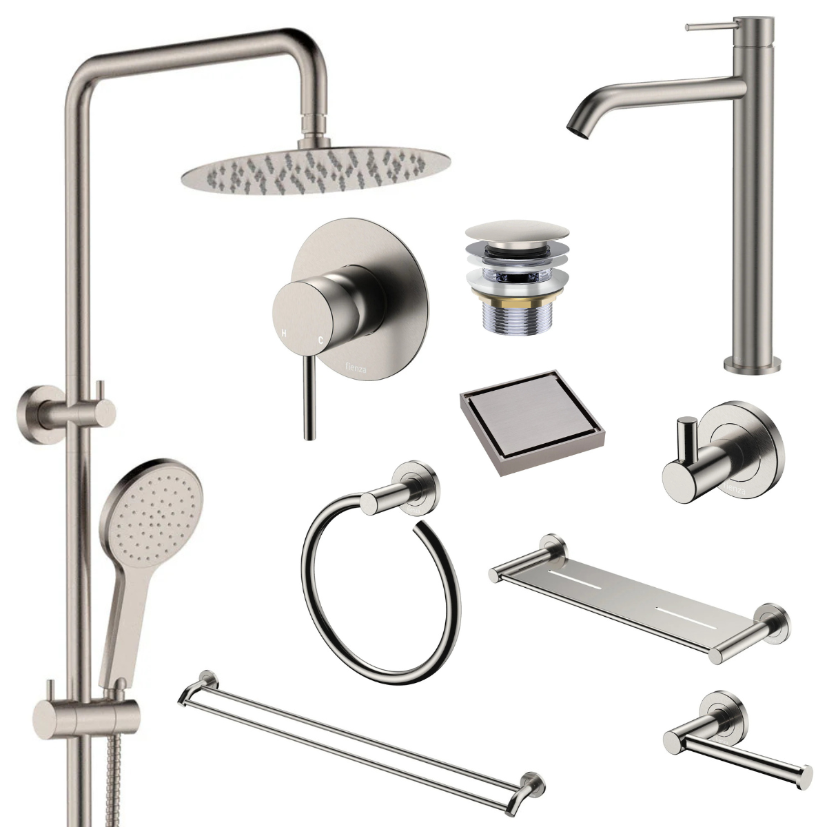 Fienza Kaya Bathroom 10 Piece Package – Brushed Nickel