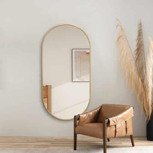 Gold Framed Oval Wall Mirror – 60 x 120cm Classic Decorative Design