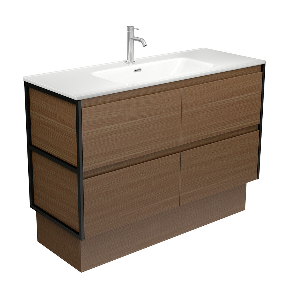 Joli Amato 1200 Walnut Vanity On Kick, Matte Black Frames