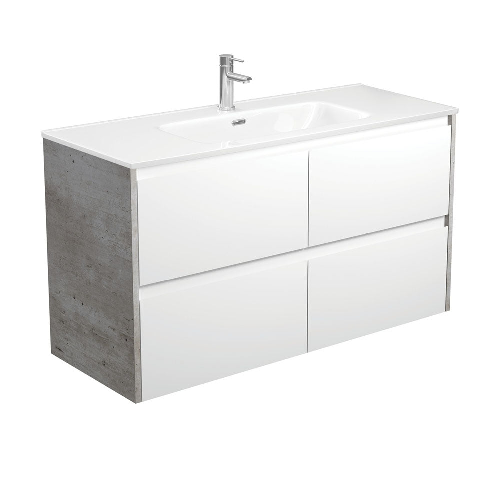 Joli Amato 1200 Satin White Wall-Hung Vanity, Industrial Panels